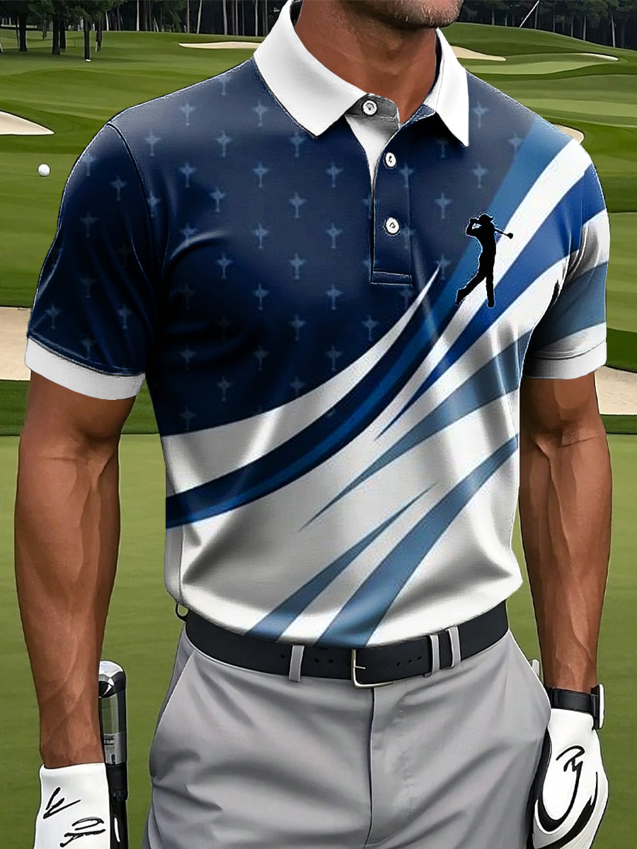 Hommes Retro Line Splicing Art Print Casual Business Polo