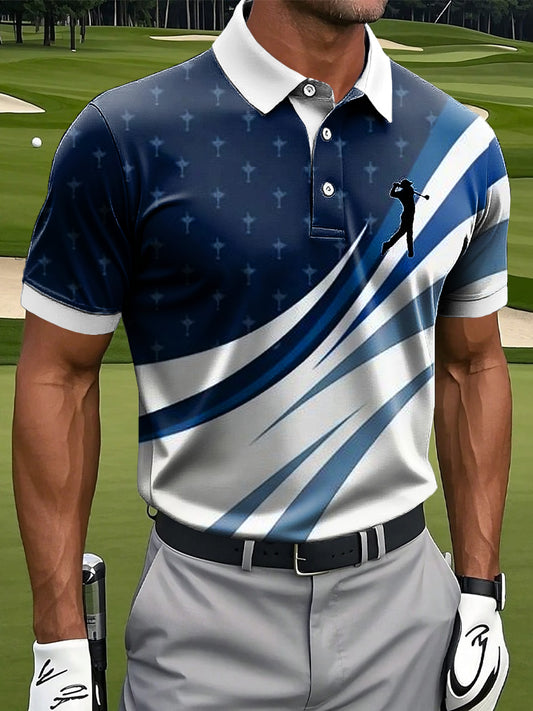Hommes Retro Line Splicing Art Print Casual Business Polo