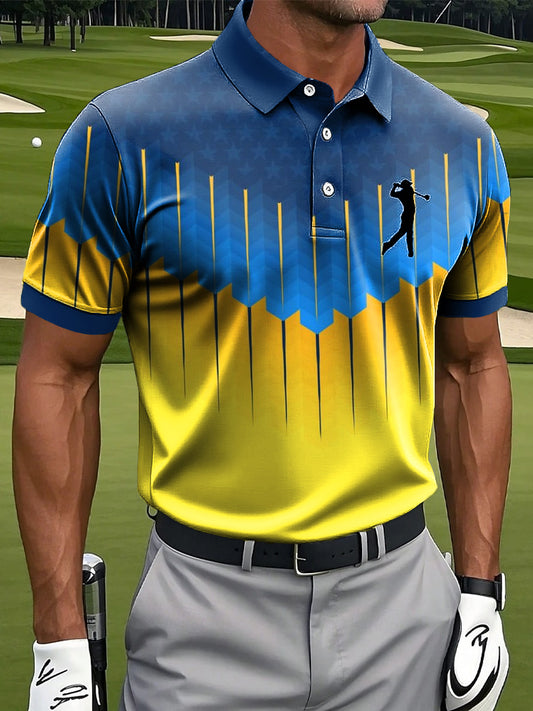 Polo d'affaires décontracté à imprimé étoiles Art Gradient Color Line pour hommes