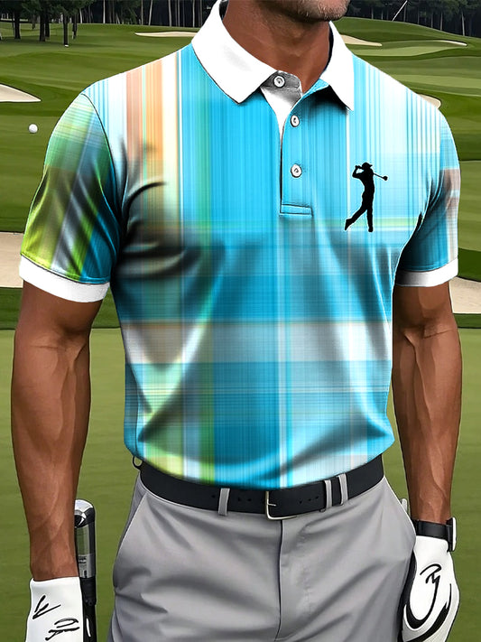 Retro Abstract Line Check Art Print Casual Business Polo pour hommes