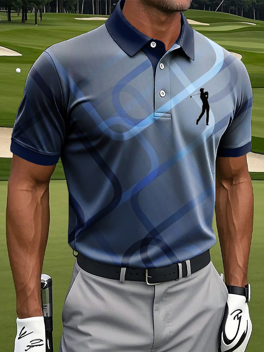 Retro Gradient Line Print Casual Business Polo pour hommes