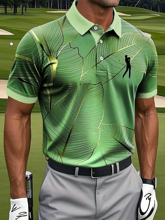Retro Abstract Leaf Texture Art Print Casual Business Polo Homme