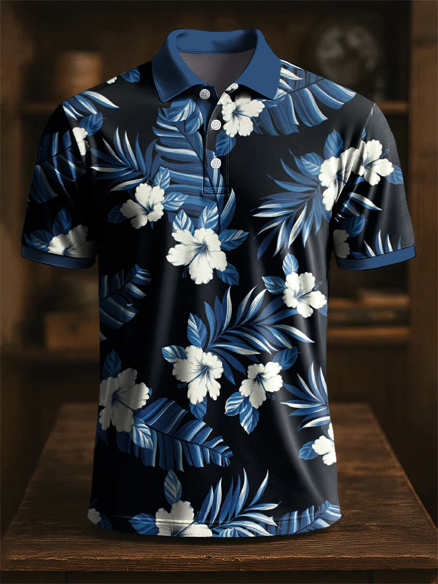 Retro Tropical Floral Art Print Casual Business Polo pour hommes