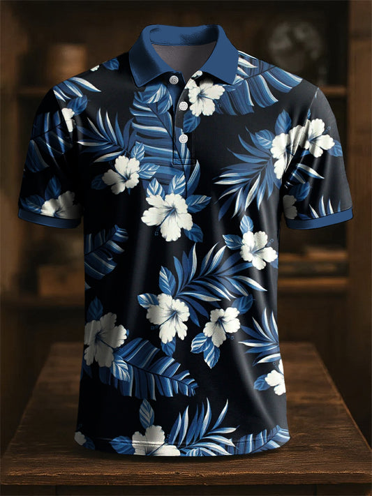 Retro Tropical Floral Art Print Casual Business Polo pour hommes