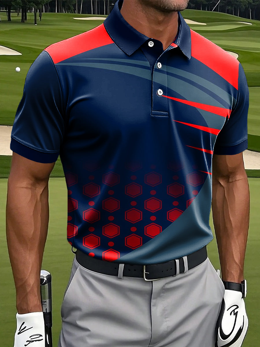 Retro géométrique Color Block Art Print Casual Business Polo pour hommes