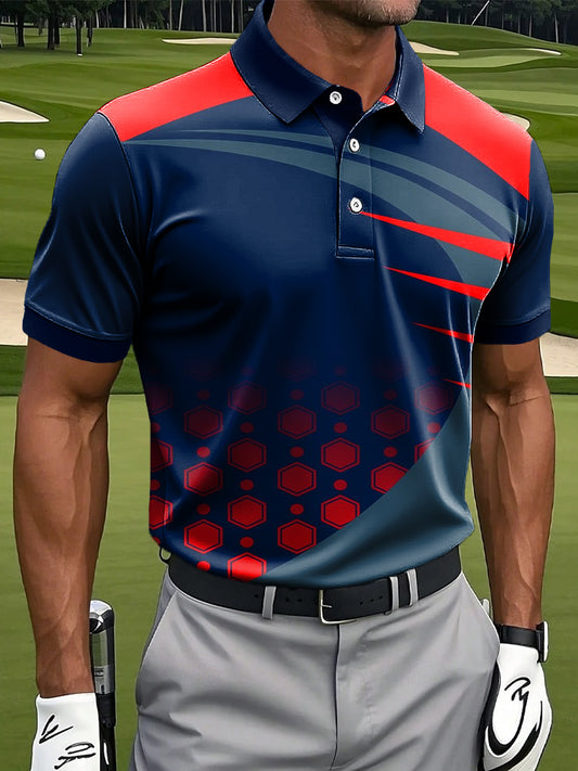 Retro géométrique Color Block Art Print Casual Business Polo pour hommes