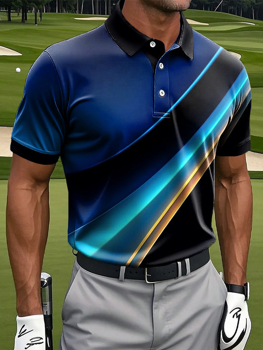Retro Gradient Color Block Stripe Print Casual Business Polo pour hommes