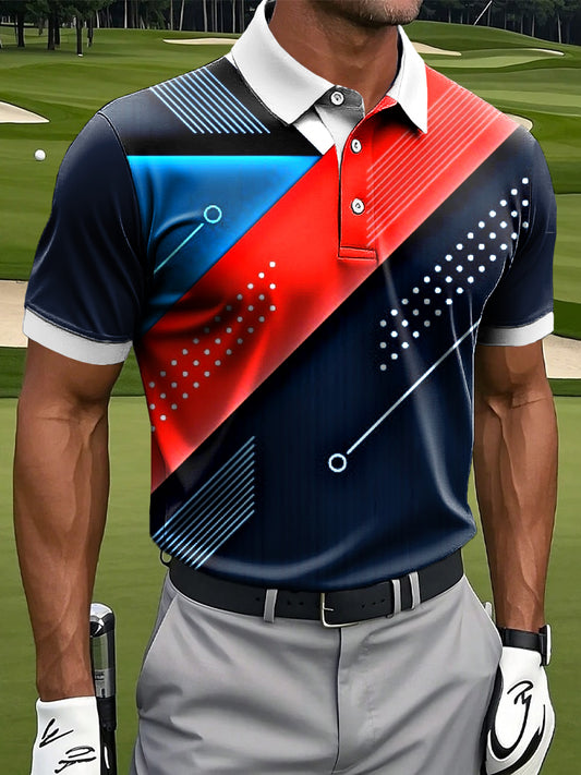 Hommes Rétro Multi-Color Lignes Géométriques Art Print Casual Business Polo