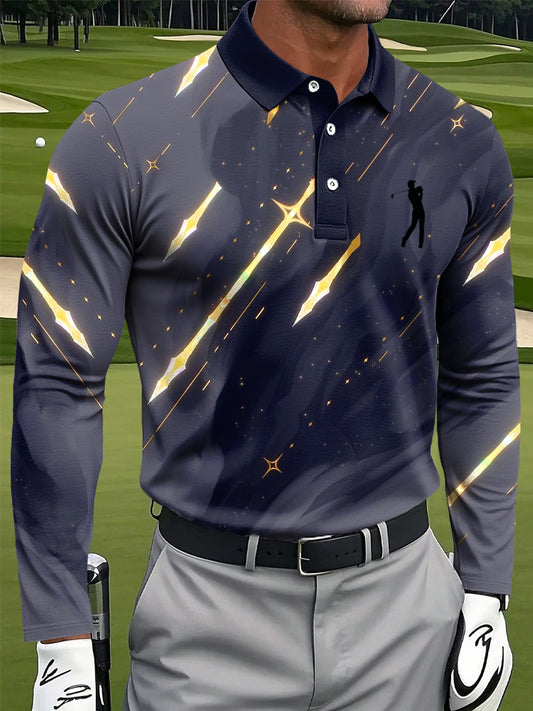 Polo décontracté à manches longues pour hommes, imprimé art abstrait