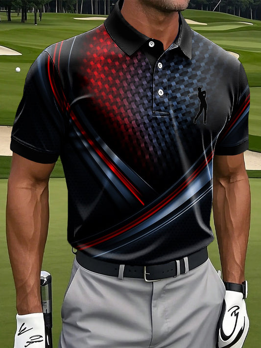 Hommes rétro géométrique Gradient Stripe Art Print Casual Business Polo Shirt