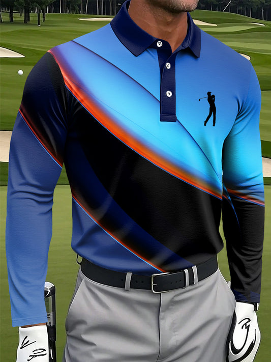 Retro Art Print Casual Business Polo à manches longues pour hommes