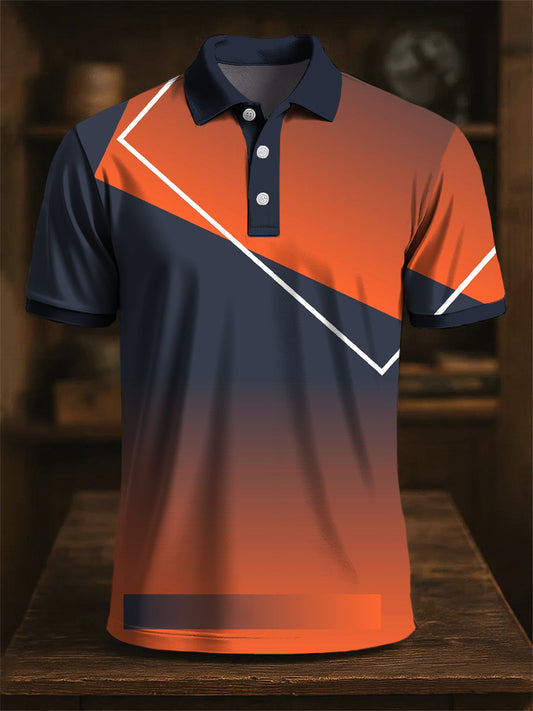 Hommes Retro Gradient Color Block Art Print Casual Business Polo