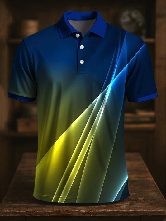 Polo d'affaires décontracté à rayures colorées rétro pour hommes, imprimé artistique
