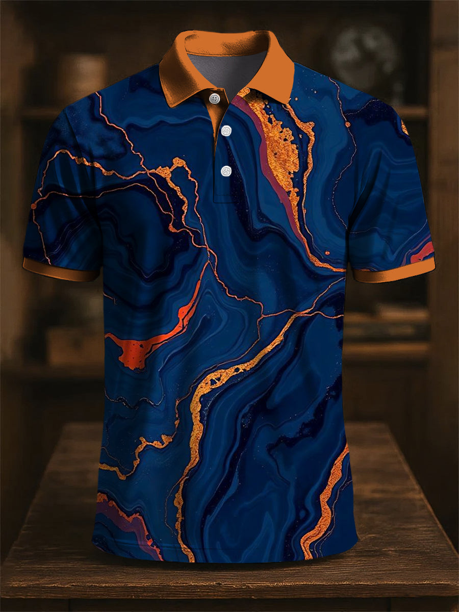 Hommes Retro Marble Texture Art Print Casual Business Polo