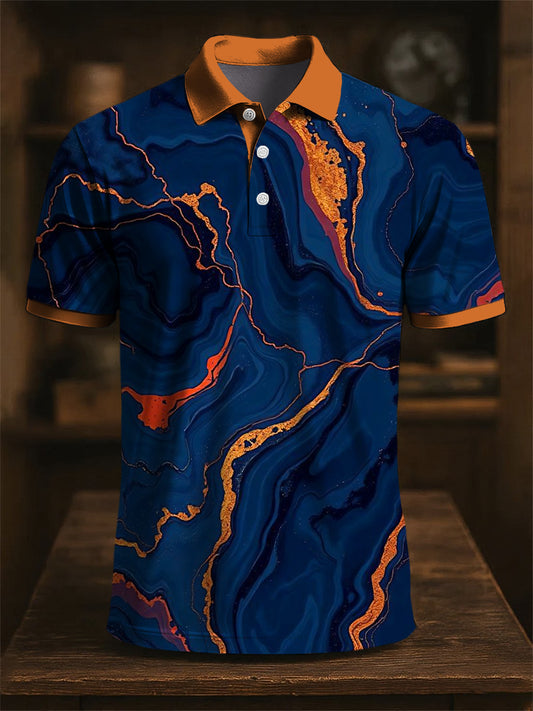 Hommes Retro Marble Texture Art Print Casual Business Polo