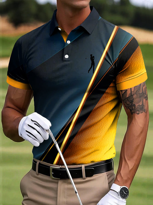 Polo d'affaires décontracté à imprimé artistique rayé coloré Golf pour hommes