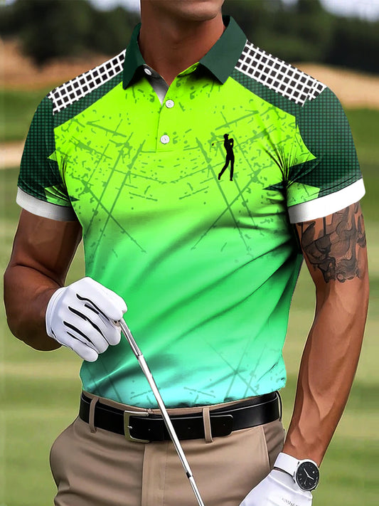 Polo d'affaires décontracté imprimé art patchwork géométrique golf pour hommes