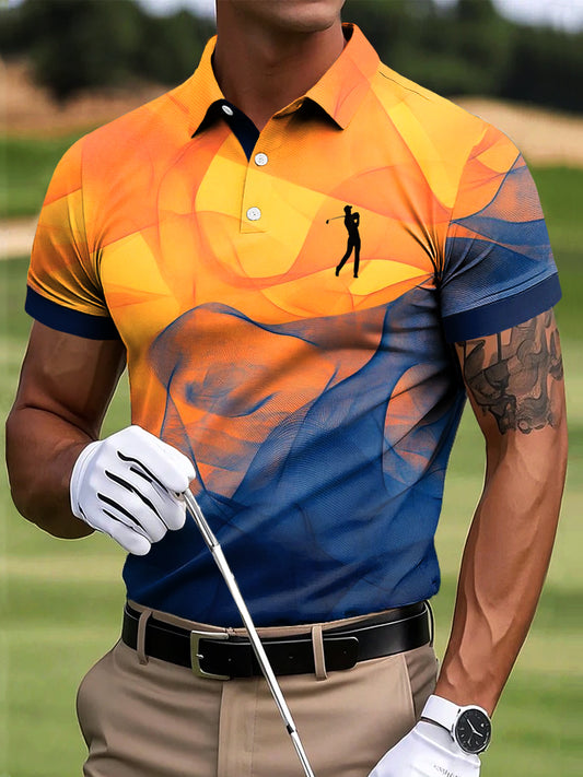 Hommes de Golf Gradient Color Block Texture Art Print Casual Business Polo