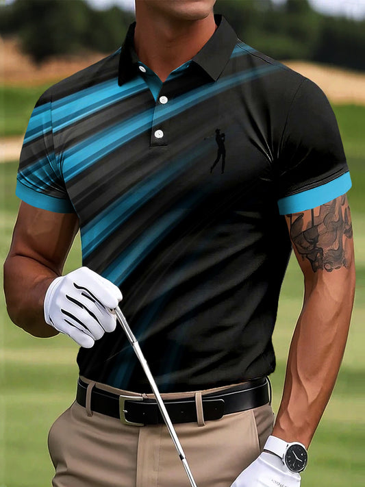 Hommes de Golf Gradient Stripe Patchwork Art Print Casual Business Polo