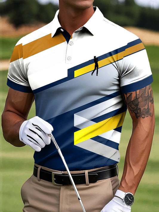 Hommes de Golf Irrégulière géométrique Color Block Art Print Casual Business Polo Shirt