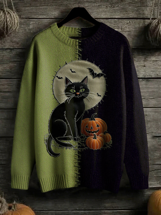 Pull Halloween à imprimé art cousu pour femme