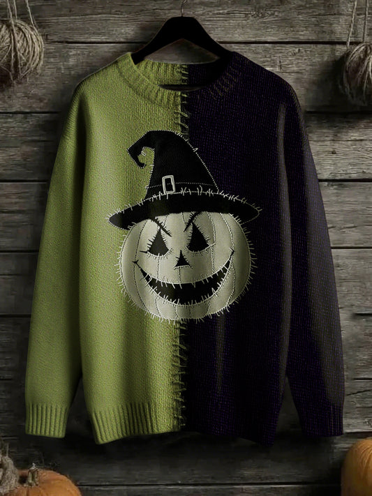 Pull Halloween à imprimé art cousu pour femme