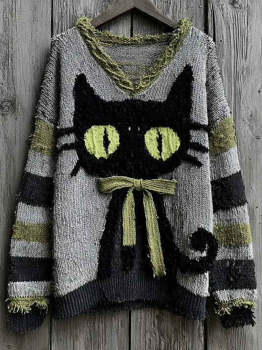 Femmes Halloween Mignon Sorcière Chats Art Pull