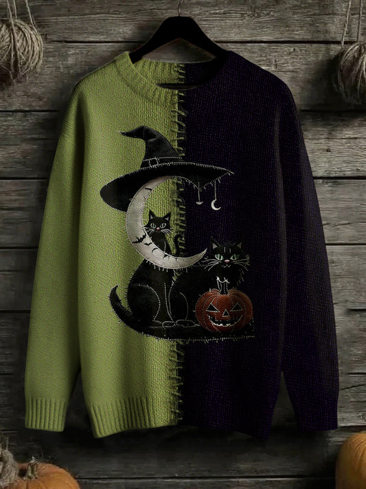 Pull Halloween à imprimé art cousu pour femme