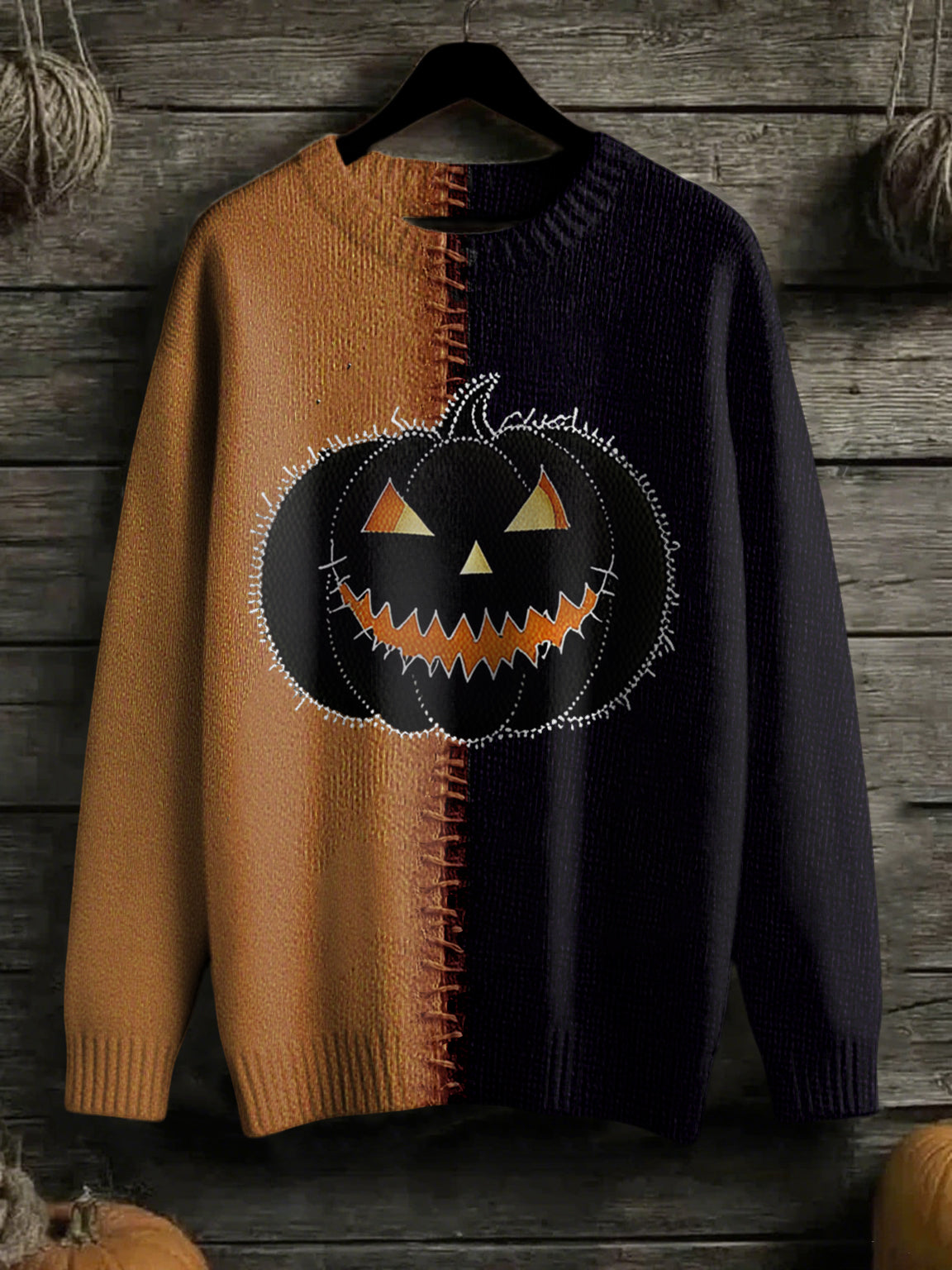 Pull Halloween à imprimé art cousu pour femme
