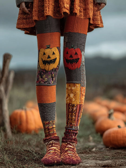 Leggings à imprimé visage citrouille d'Halloween pour femmes