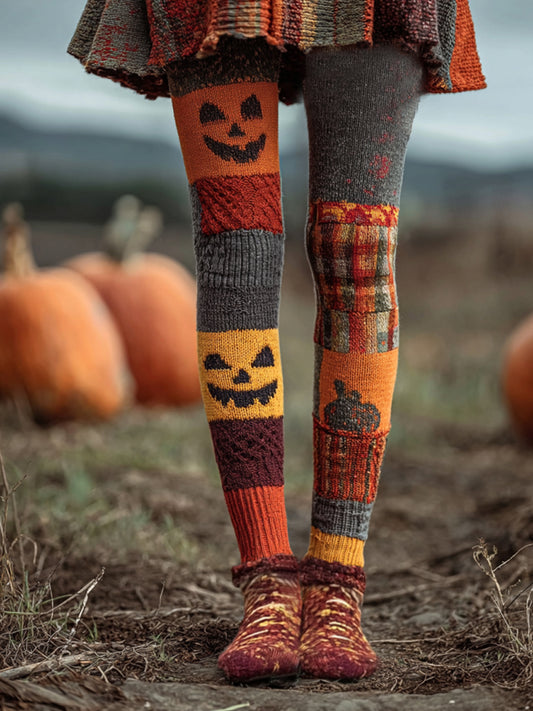 Leggings à imprimé visage citrouille d'Halloween pour femmes