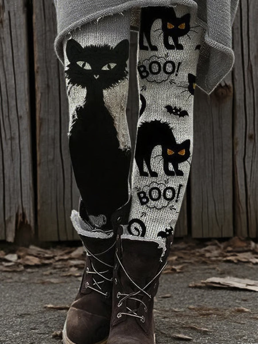 Bas Rétro Halloween Chat Noir Femme