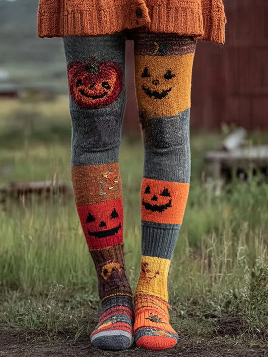 Leggings à imprimé visage citrouille d'Halloween pour femmes