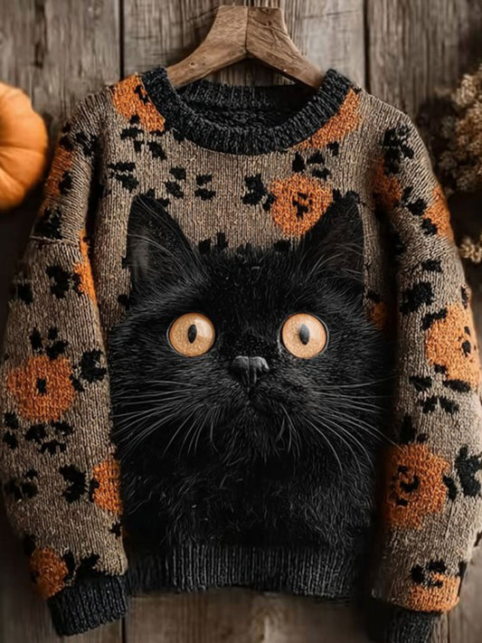 Pull Halloween Chat Noir Femme Tricoté