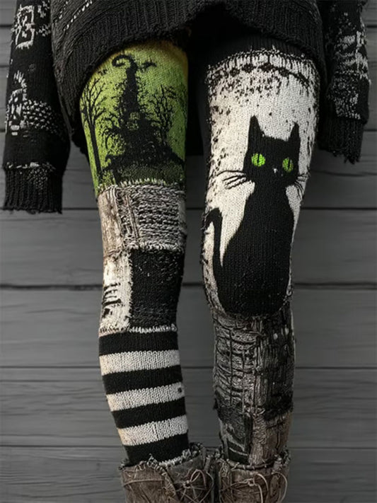 Leggings décontractés à imprimé chat pour femmes