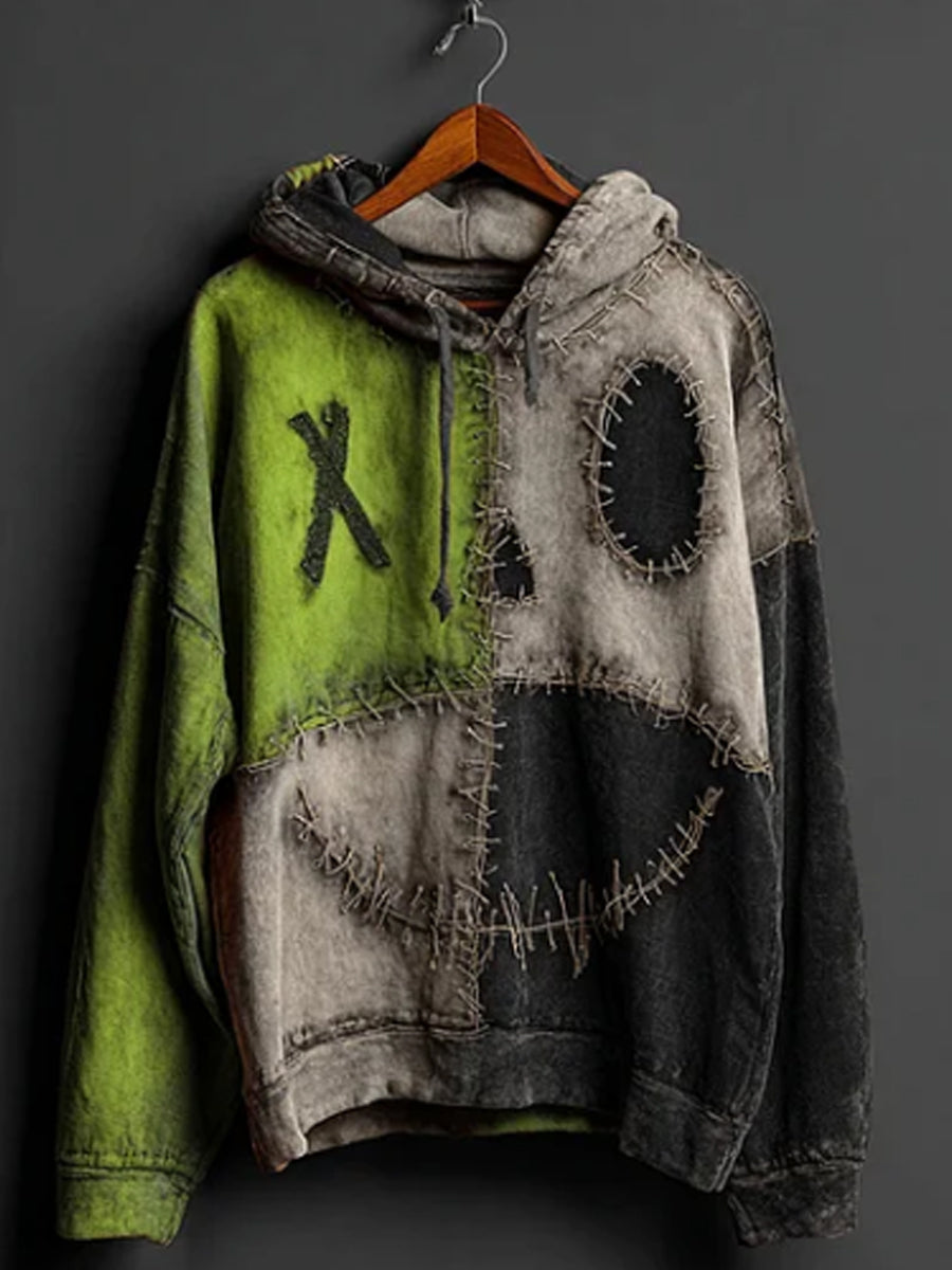 Sweat à Capuche Patchwork Halloween Citrouille Visage Colorblock Pour Hommes