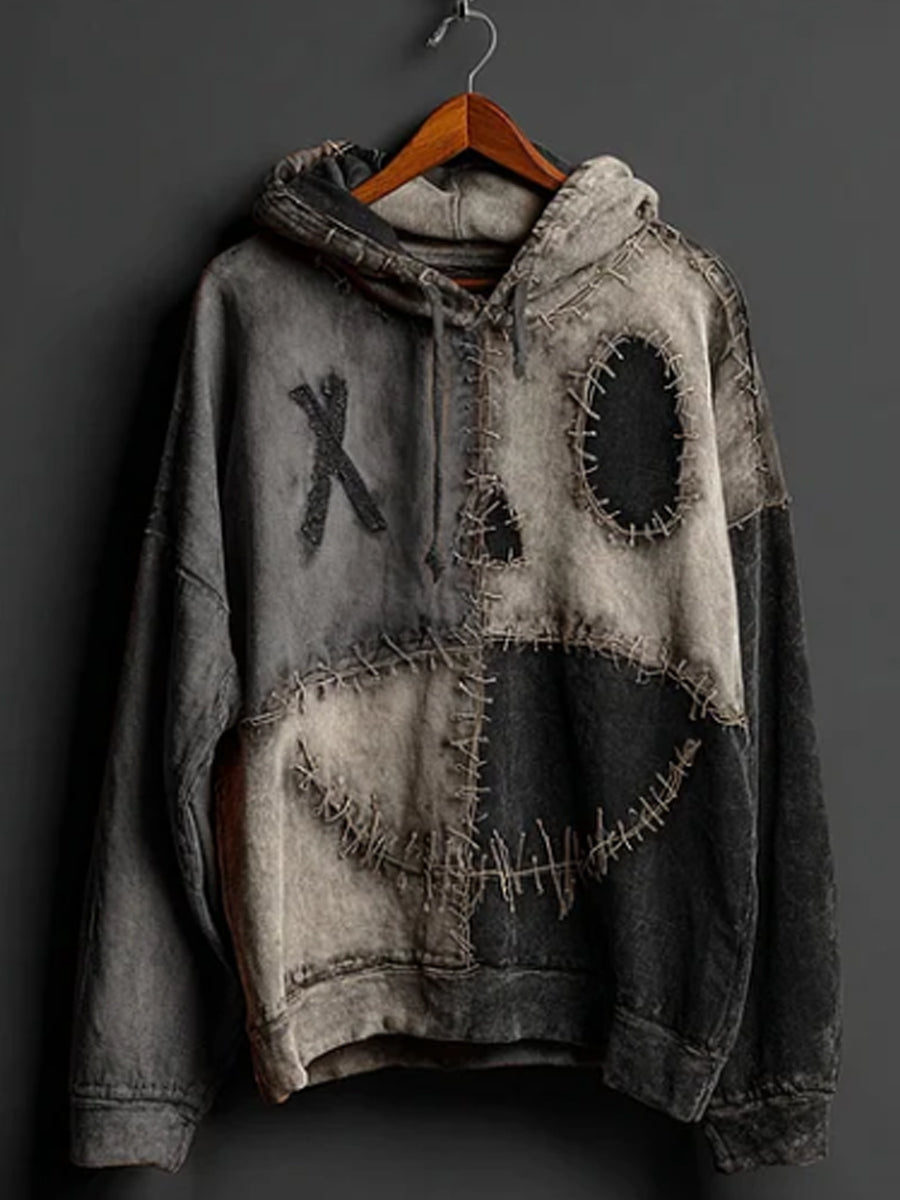 Sweat à Capuche Patchwork Halloween Citrouille Visage Colorblock Pour Hommes
