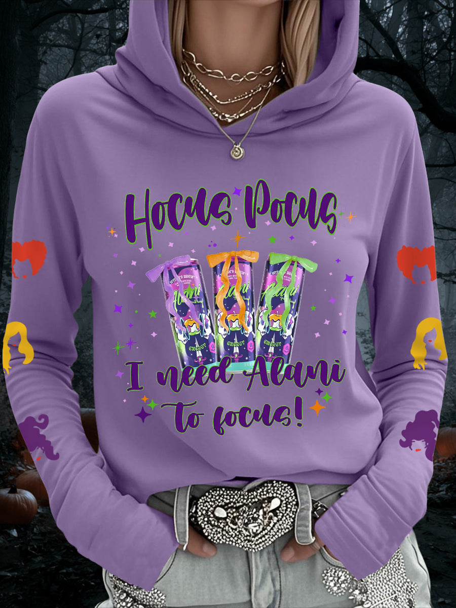Femmes Hocus Pocus I Need Alani pour se concentrer Funny Halloween Casual Hoodie