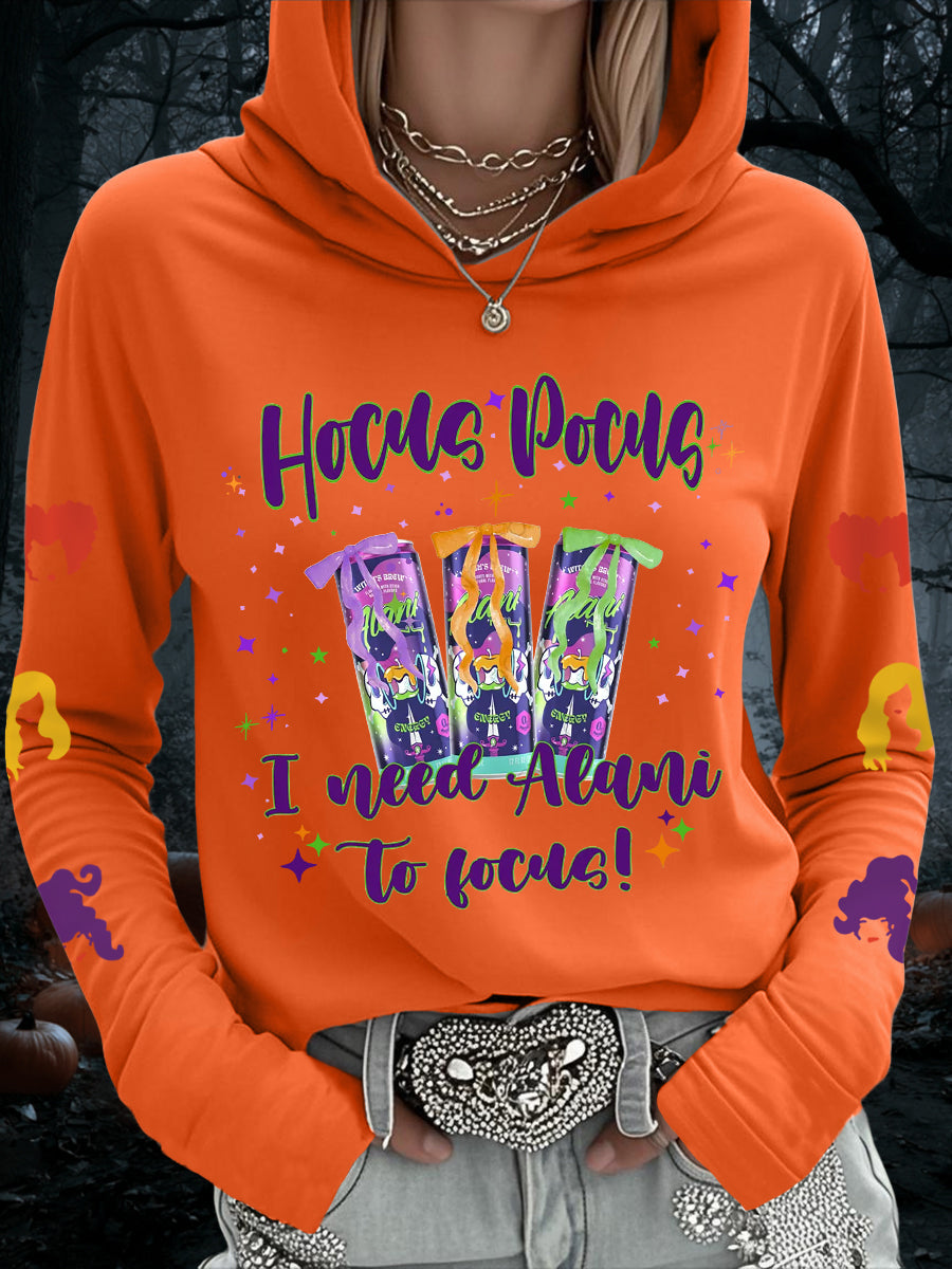 Femmes Hocus Pocus I Need Alani pour se concentrer Funny Halloween Casual Hoodie