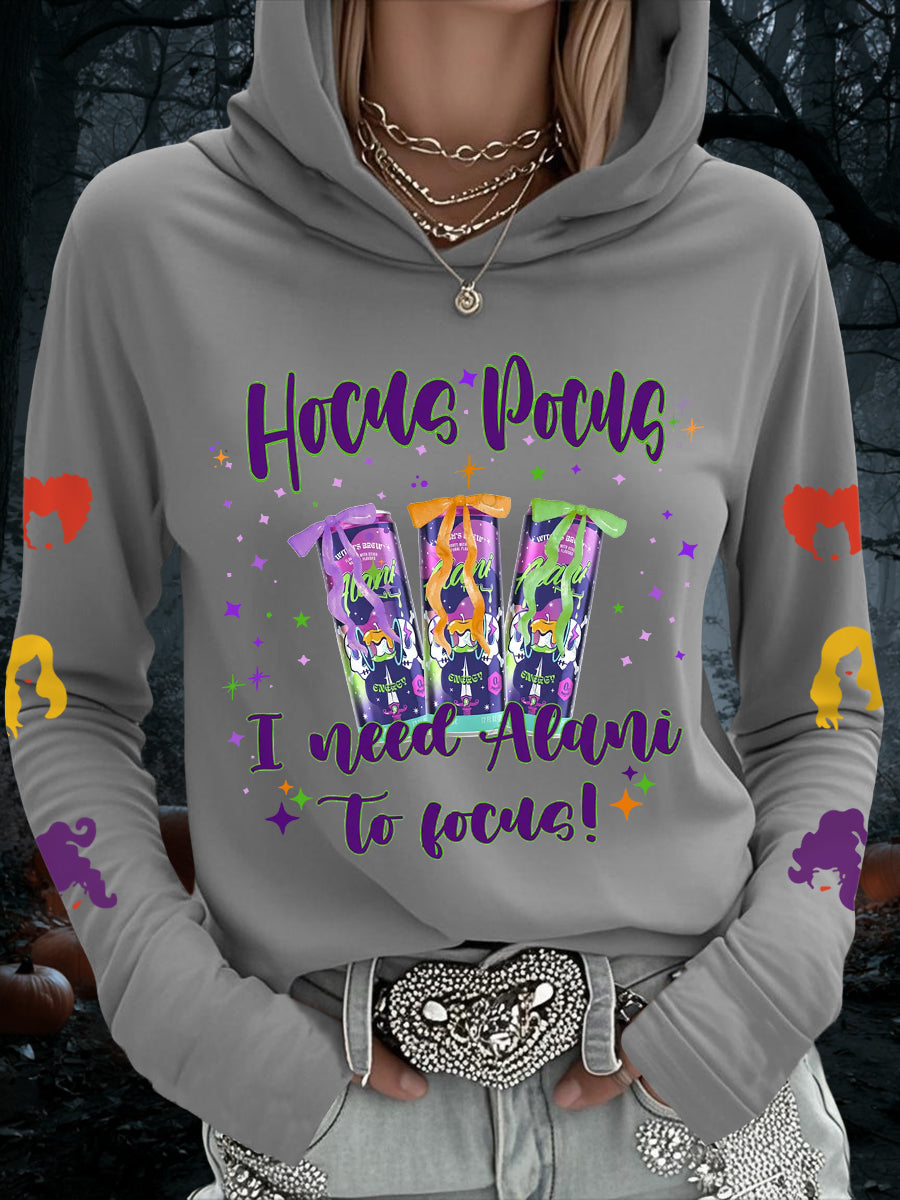 Femmes Hocus Pocus I Need Alani pour se concentrer Funny Halloween Casual Hoodie