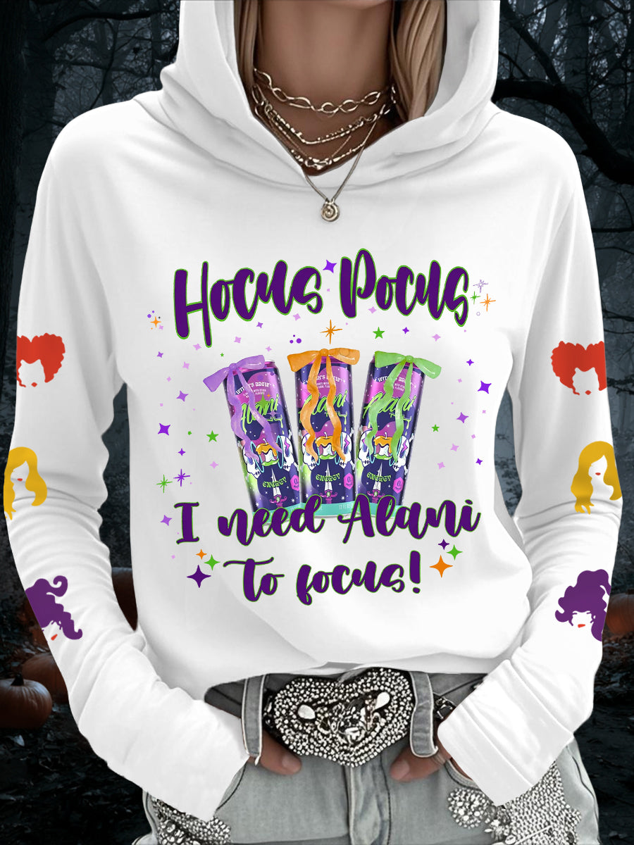Femmes Hocus Pocus I Need Alani pour se concentrer Funny Halloween Casual Hoodie