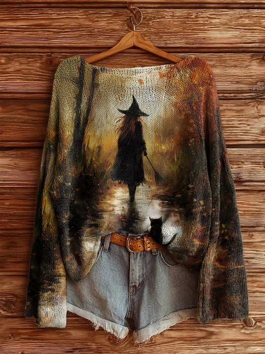 Pull en tricot à manches longues Halloween Witch Femme