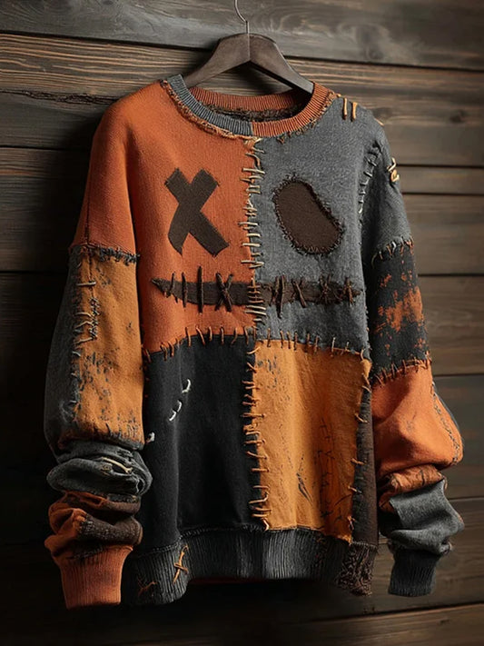 Homme Vintage Halloween Spooky Visage Colorblock ras du cou Sweatshirt