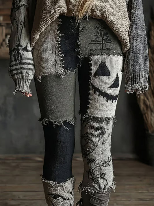 Femmes Halloween Spooky Visage Cousu Imprimer leggings