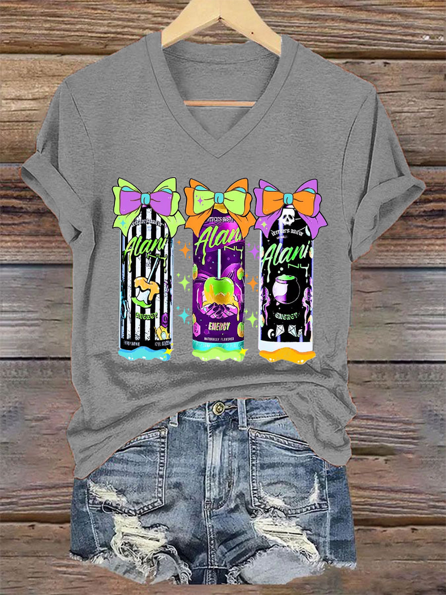 Femmes Funny Halloween Sorcières Brew Alani Casual V-Neck Tee