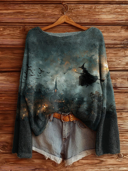 Pull en tricot à manches longues Halloween Witch Femme