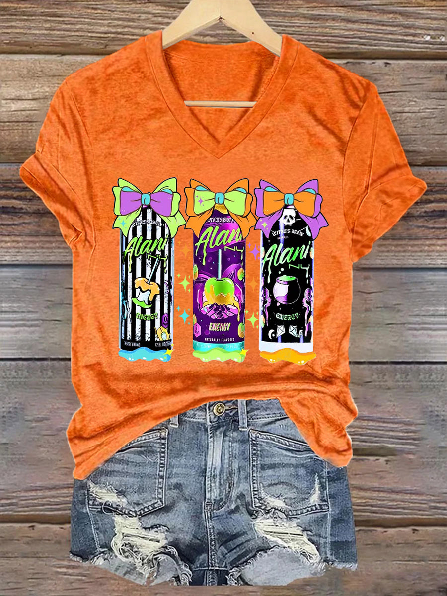 Femmes Funny Halloween Sorcières Brew Alani Casual V-Neck Tee