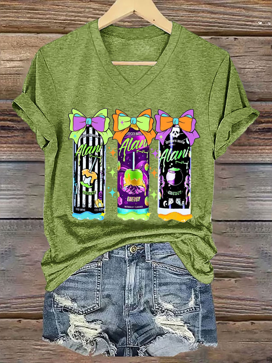 Femmes Funny Halloween Sorcières Brew Alani Casual V-Neck Tee