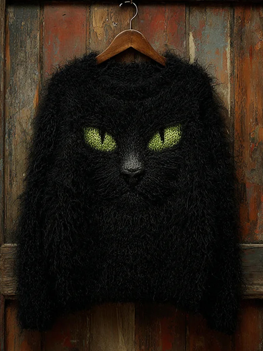 Homme Vintage Hallowee chat noir imprimé manches longues Sweatshirt / Hoodie