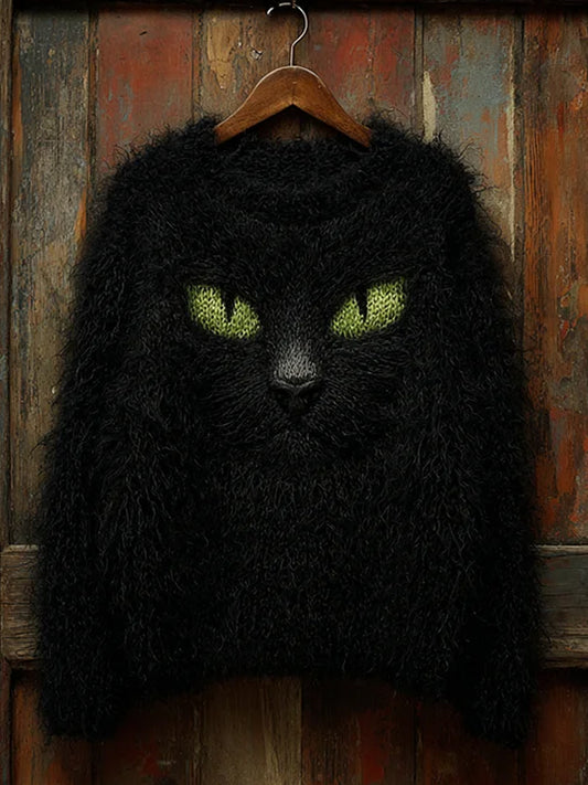 Homme Vintage Hallowee chat noir imprimé manches longues Sweatshirt / Hoodie